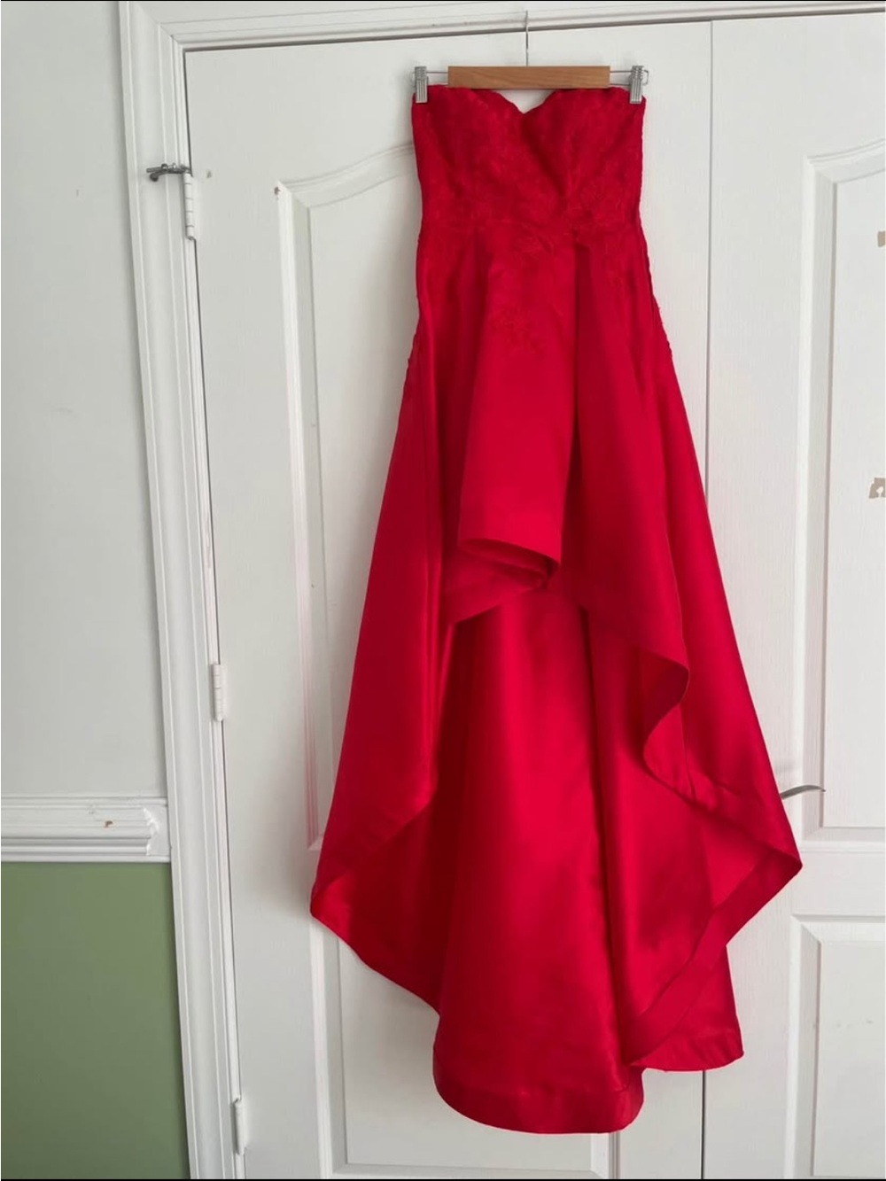 Jodi Kristopher Strapless Red High-Low Evening Gown